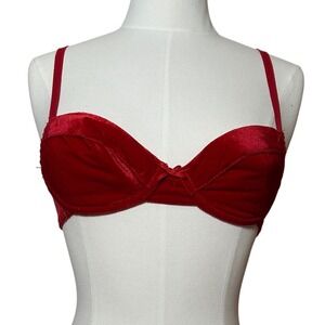 Vintage Red Velvet Strapless‎ Bra 34B Push Up Underwire Sexy Soft Lingerie